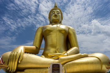 Wat Muang Angthong with blue cloudy sky broad daylight Tourist attraction of Thailand