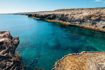 Turquoise mediterranean sea coast on Greco cape on Cyprus