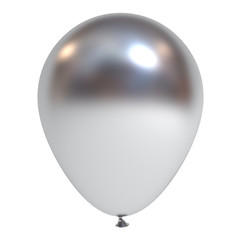 Metallic chrome balloon isolated on white background with reflection . 3D rendering.