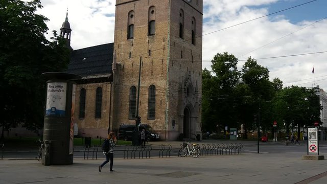 Tilt down from the Oslo Cathedral in Norway