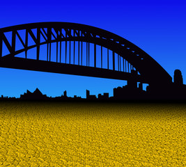 Sydney skyline with golden dollar coins foreground illustration