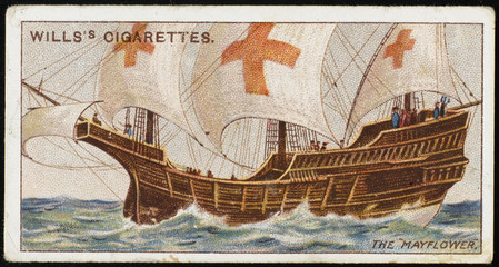 The Mayflower: transporting Pilgrim Fathers to New World. Date: 1620 - obrazy, fototapety, plakaty