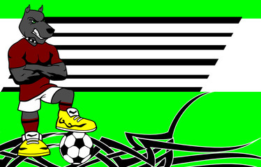 strong sporty dog soccer player cartoon background in vector format