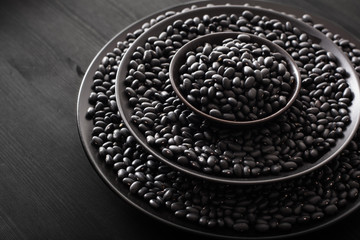 black turtle beans legumes in bowls