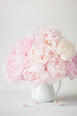 beautiful pink peony flowers bouquet in vase