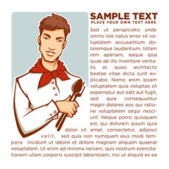 Young chef advice, vector male portrait for your magazine, page, flyer, avatar