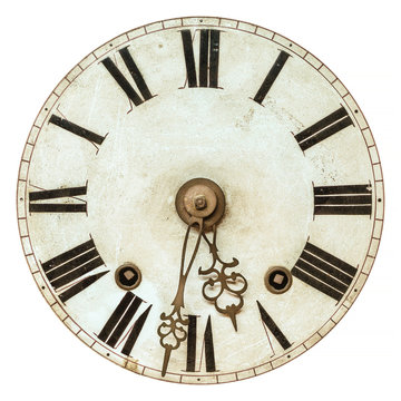 Old clock face with roman numbers