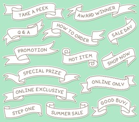 Hand Drawn Ribbon Banners Set with Handwritten Messages