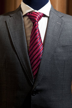 grey shirt red tie