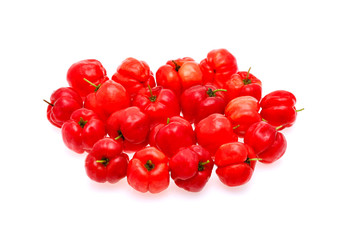 Barbados cherry,Ripe thai cherry on white background