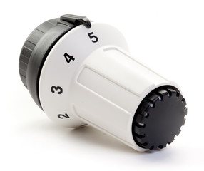 Radiator thermostat on white background.