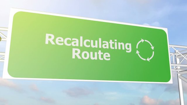 Recalculating Route airport road sign