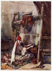 Obraz na płótnie Canvas Carpetmaking Tunis. Date: 1906