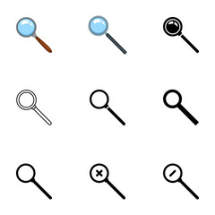 Vector Set of Different Style Magnifer Icons