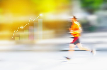 blur running man with growing graph in business concept