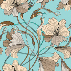 Obraz premium Floral seamless pattern. Flower bloom bouquet background. Ornamental garden