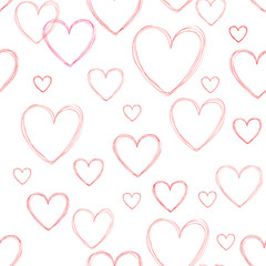 Love hearts seamless doodle line pattern. Valentine day holiday