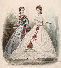 Tartan Trim Dress 1865. Date: 1865