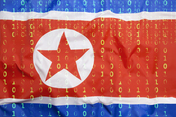 Binary code with North Korea flag, data protection concept