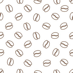 Seamless pattern with coffee beans. Linear style. Vector illustration.