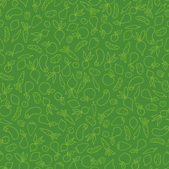 Vegetable icon seamless pattern. Healthy food ingredient doddle line background