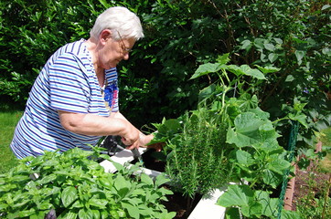 Seniorin bei der Gartenarbeit