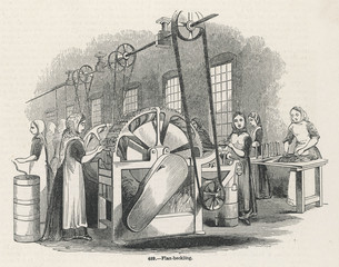 Flax Heckling. Date: circa 1840