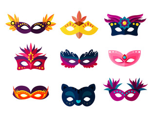 Authentic handmade venetian painted carnival face masks party decoration masquerade vector illustration - obrazy, fototapety, plakaty
