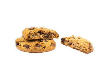 Cookies with chocolate pieces isolated on white background