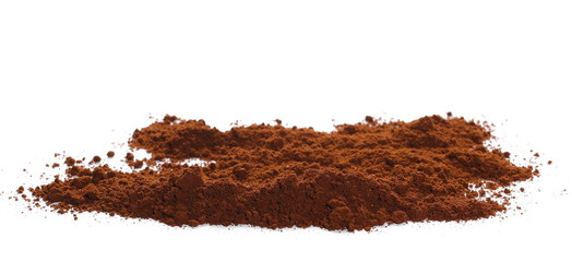 Pile of powdered, instant coffee isolated on white background