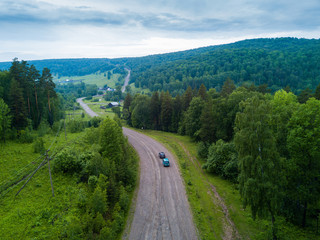 Fototapeta na wymiar Aerial view of the Russian countryside in rainy weather