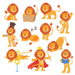 Fototapeta premium Lion mascot vector pose happy cartoon cute wild character safari mammal cat jungle animal illustration.