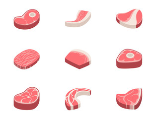Beef steak raw meat food red fresh cut butcher uncooked chop barbecue bbq slice ingredient vector illustration
