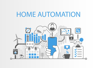 Home automation concept as vector illustration with modern bezel free smart phone