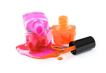 Spilled colored nail polish as sample of cosmetics product