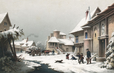Village in Snow - P-J. Date: 19th century