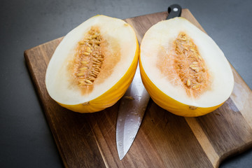 White melon on chopping board