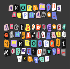 Colorful Newspaper alphabet. Hand made anonymous set. Vector Letters