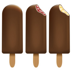 Ice cream chocolate set on white background for Your business project. Realistic Snacks for ice cream from milk. Ice lolly. Vector Illustration