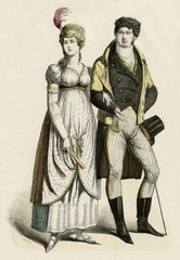 German Couple 1800. Date: 1800 - obrazy, fototapety, plakaty