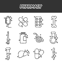 Pharmacy cartoon concept icons