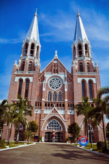 Fototapeta na wymiar Beautiful view of Saint Mary's Cathedral in blue sky in Yangon, Myanmar