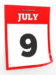 July 9. Calendar on white background.
