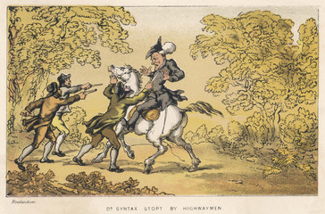 Dr Syntax stopped by highwaymen . Date: 1813