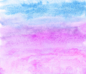 Watercolor background in blue and pink colors