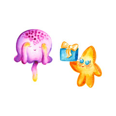 Starfish gives the present to jellyfish