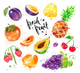 Watercolor colorful illustration set of fresh fruit