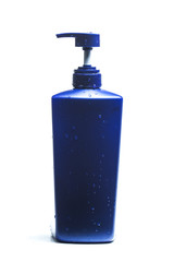 Blue shampoo bottle with pump