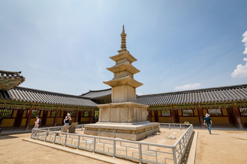 Fototapeta na wymiar Jun 23, 2017 The stone pagoda Seokgatap at Bulguksa temple in Gyeongju, South Korea - Tour destination