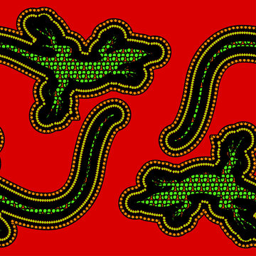 Ethnic african pattern with a lizard. Vector image